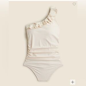 NWT JCrew Matte ruffle one-shoulder one-piece swimsuit in natural / cream
